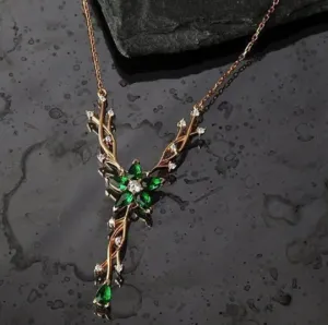 Rose Gold Emerald Y Necklace