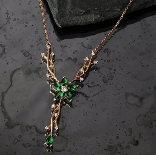 Rose Gold Emerald Y Necklace