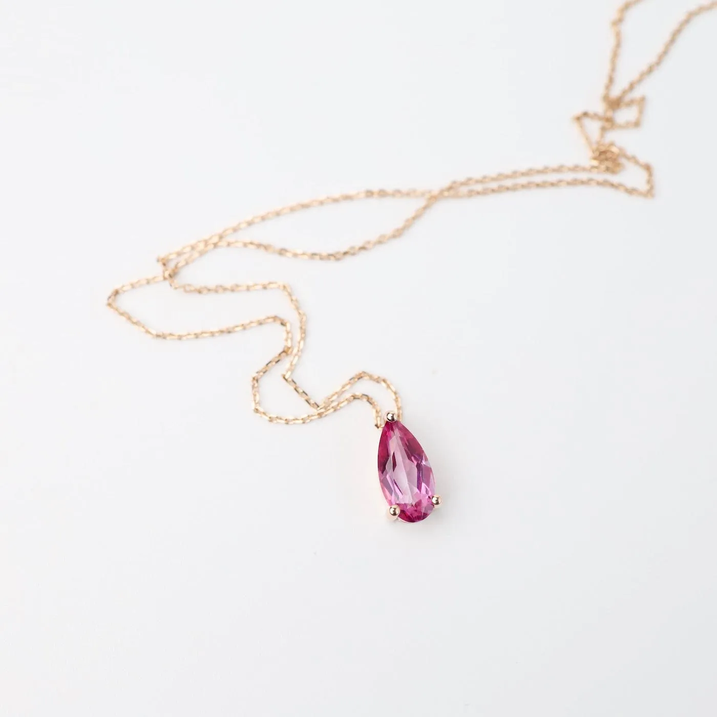 Rose Gold Pear Shaped Pink Topaz Necklace