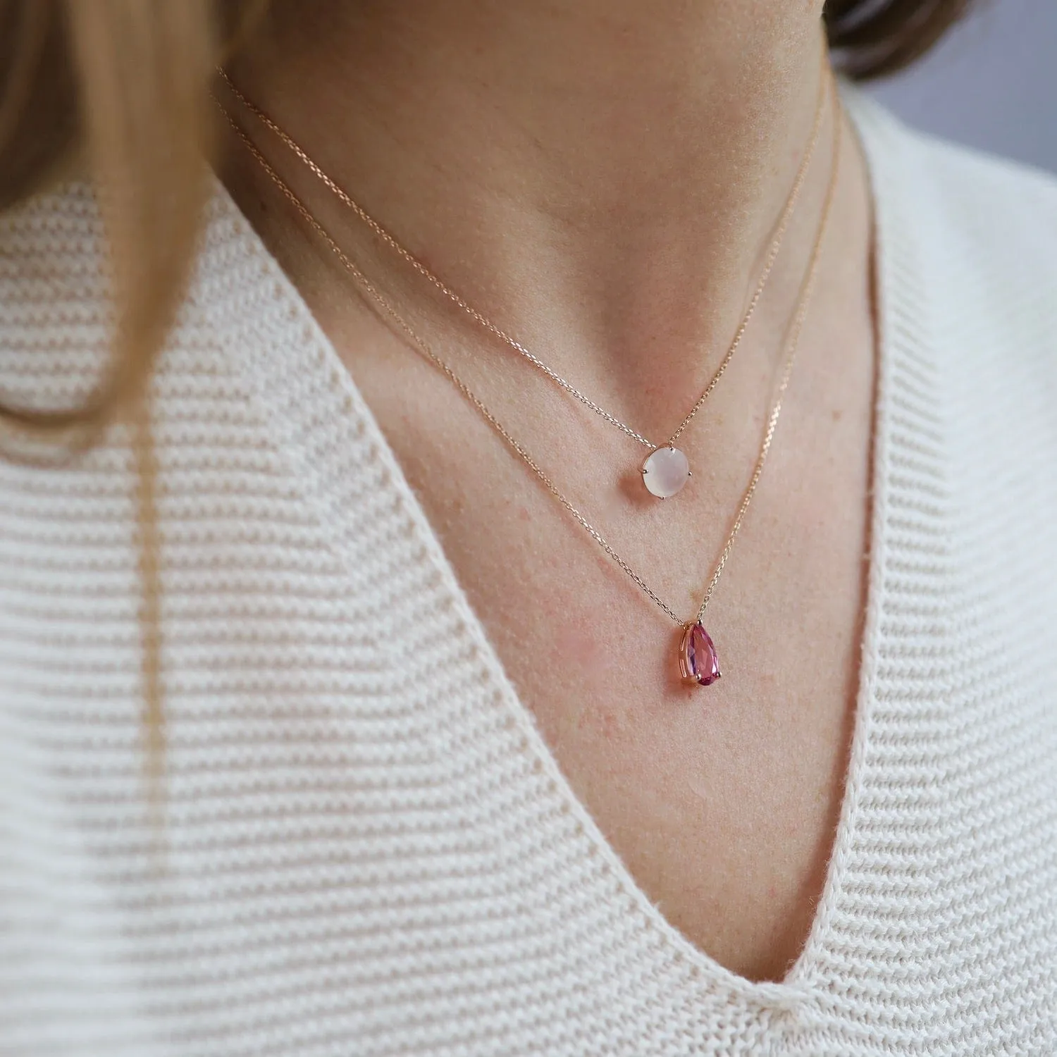 Rose Gold Pear Shaped Pink Topaz Necklace