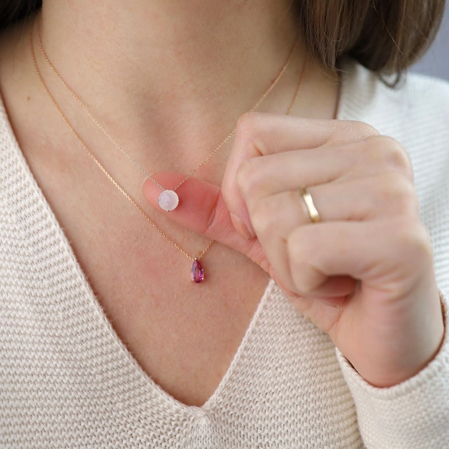 Rose Gold Pear Shaped Pink Topaz Necklace