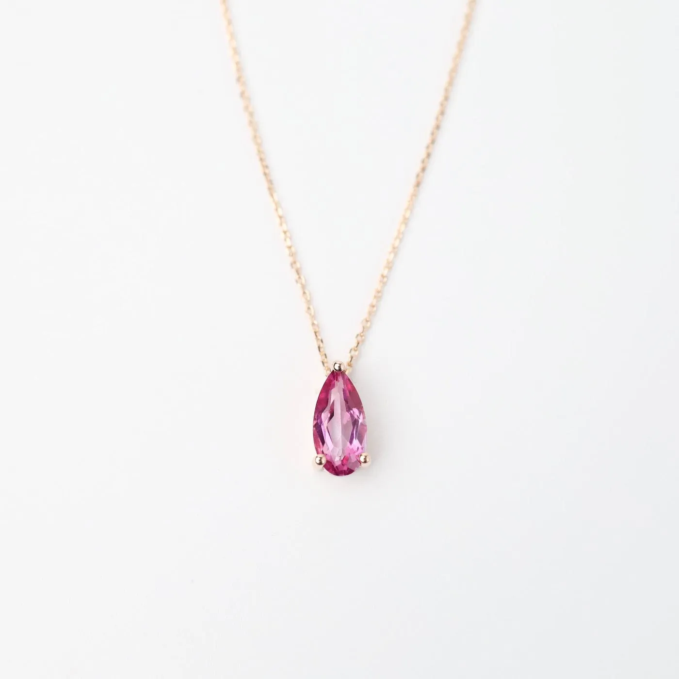 Rose Gold Pear Shaped Pink Topaz Necklace