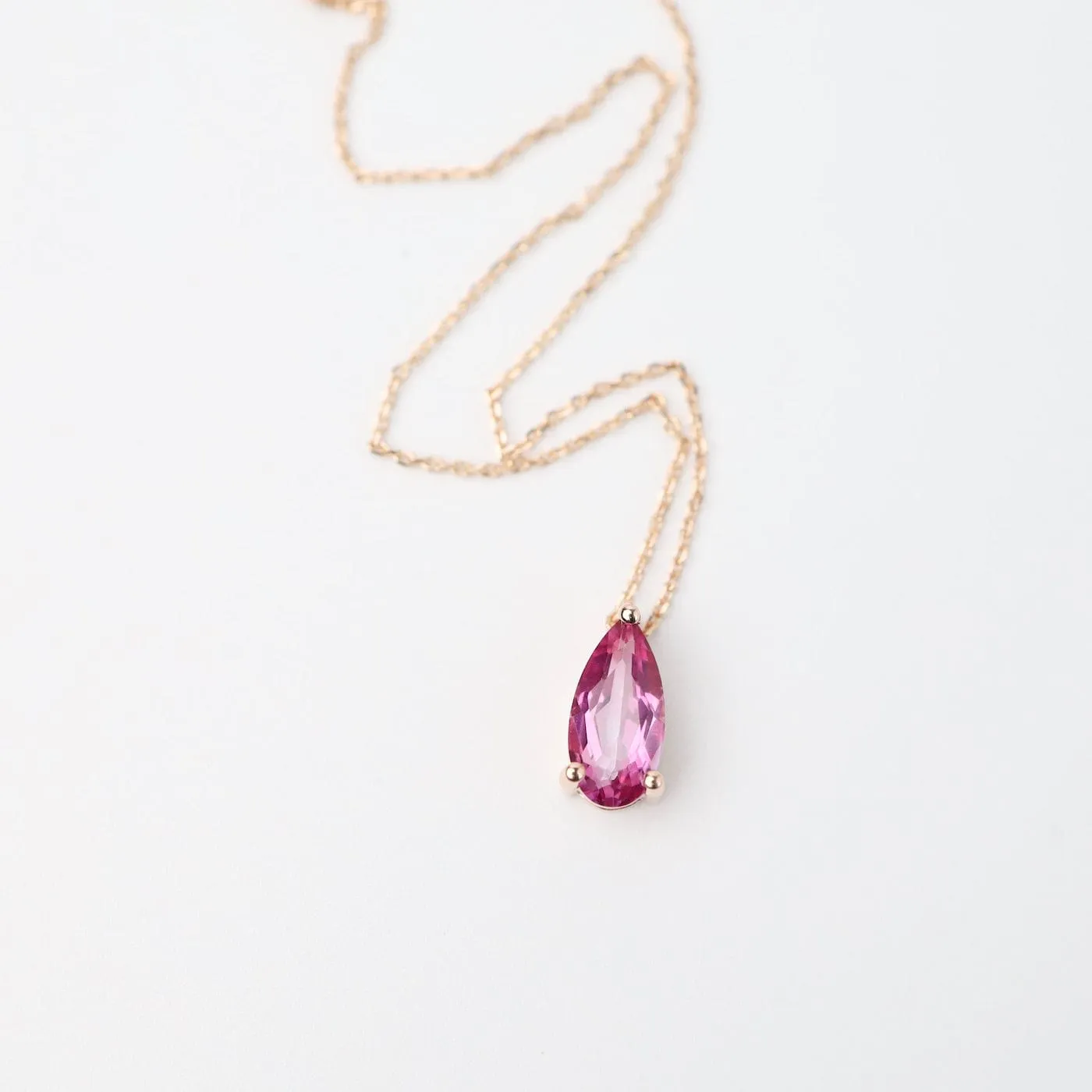 Rose Gold Pear Shaped Pink Topaz Necklace