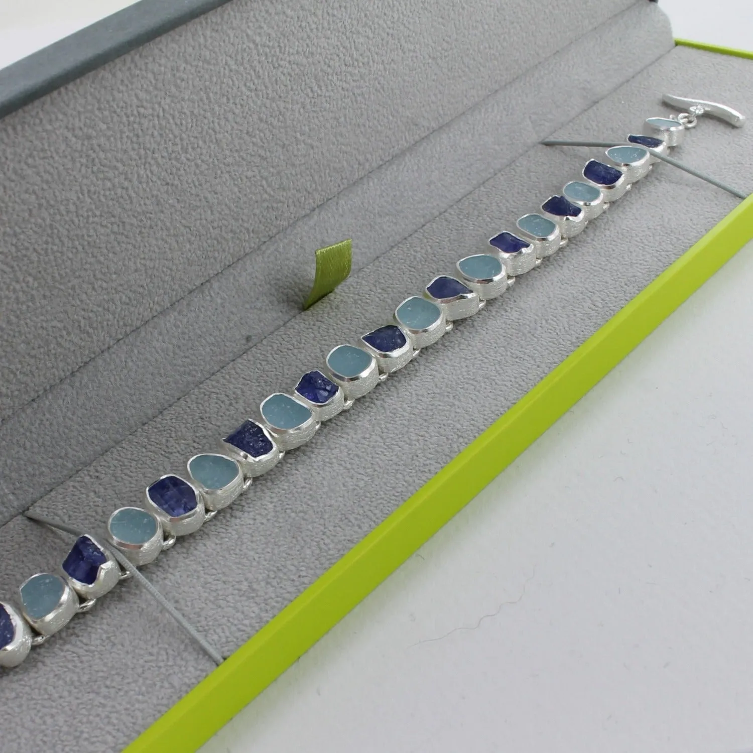 Rough Stone Two Blues Sterling Silver Bracelet
