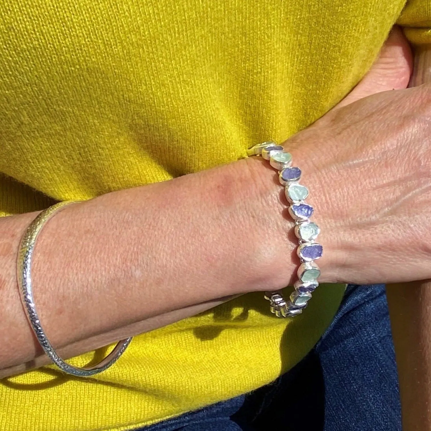 Rough Stone Two Blues Sterling Silver Bracelet