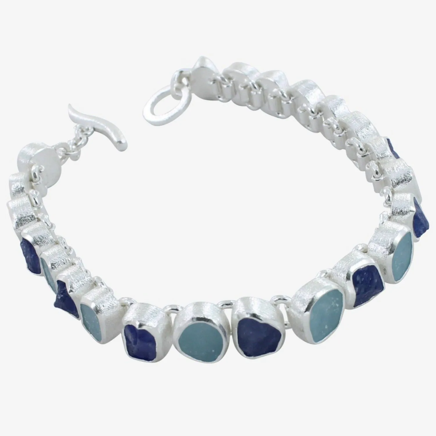 Rough Stone Two Blues Sterling Silver Bracelet