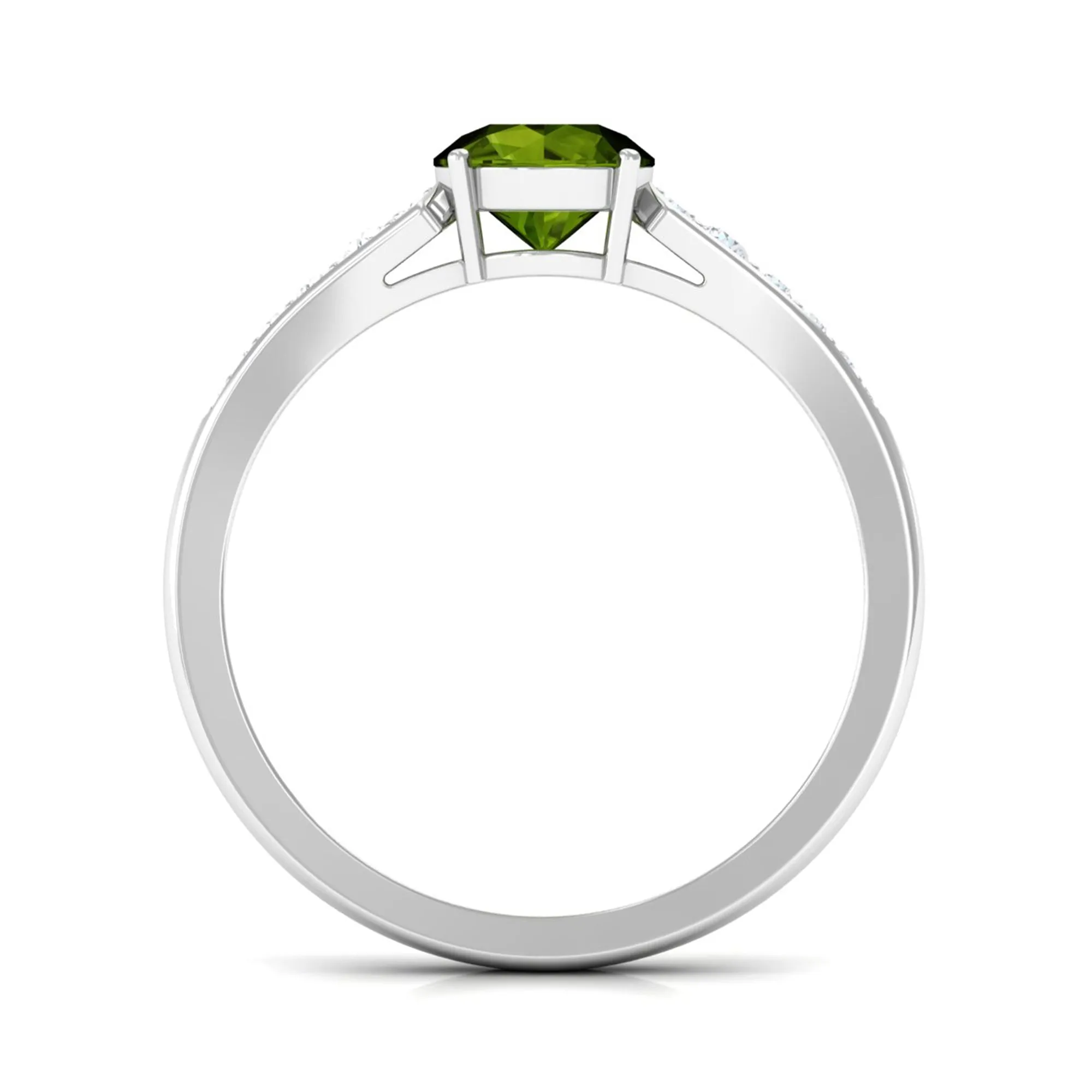 Round Peridot Solitaire Ring with Diamond Side Stones