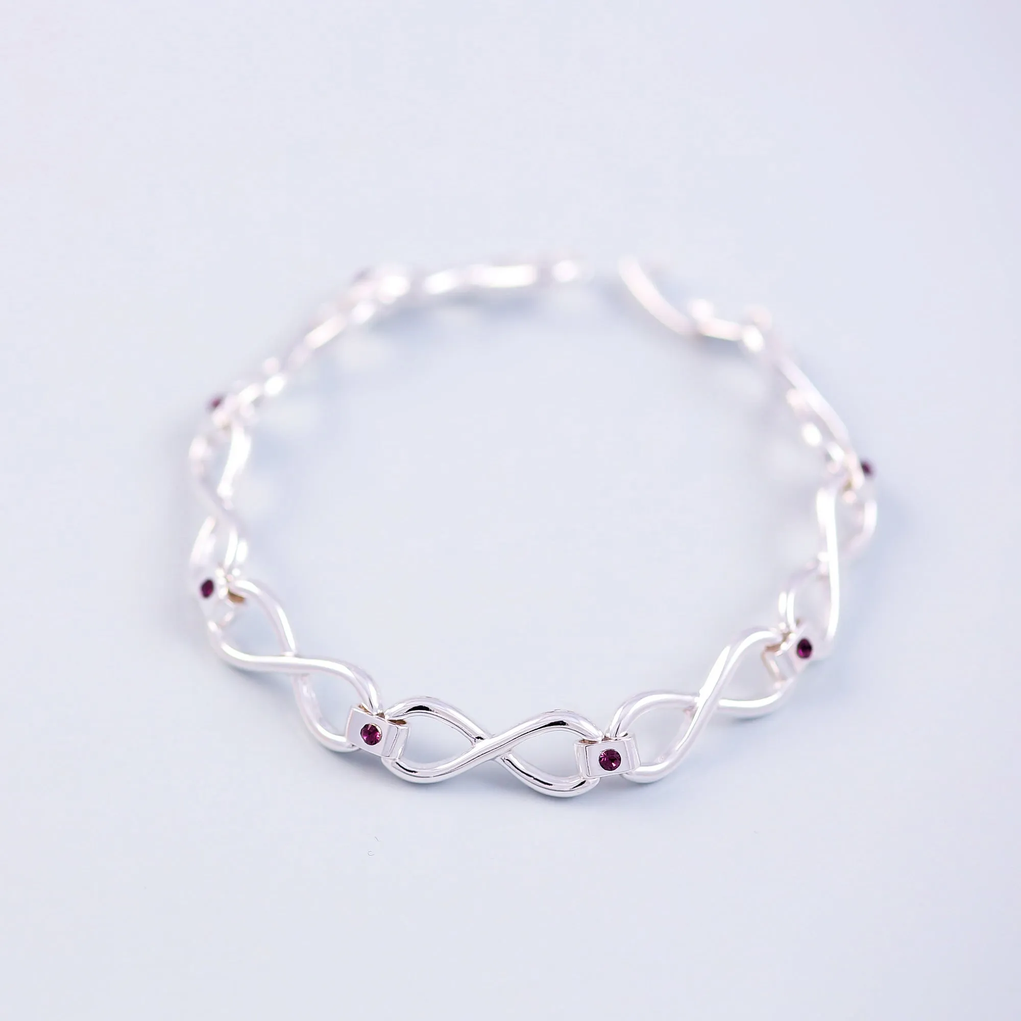 Silver Amethyst February Birthstone Infinity Link Bracelet