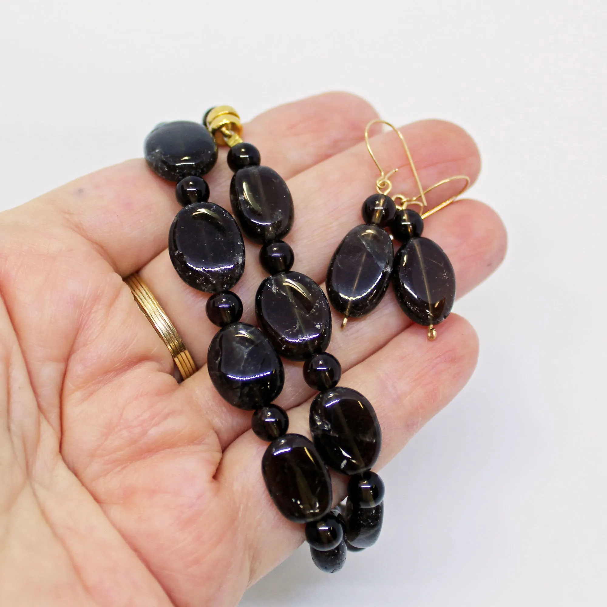 Smoky Quartz Chocolate Brown Beaded Necklace and Earrings Set
