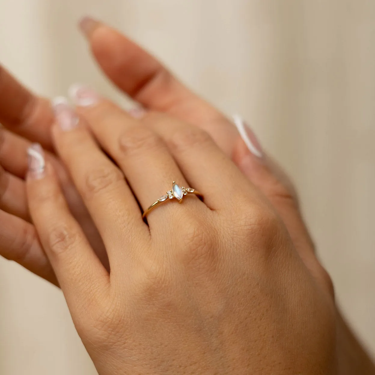 Solid Gold Genesis Moonstone & White Sapphire Ring