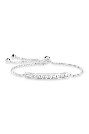 Sterling Forever Inlaid Cubic Zirconia Bar Bolo Bracelet