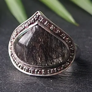 Stunning Statement Piece Rutilated Quartz Silver Sterling Ring