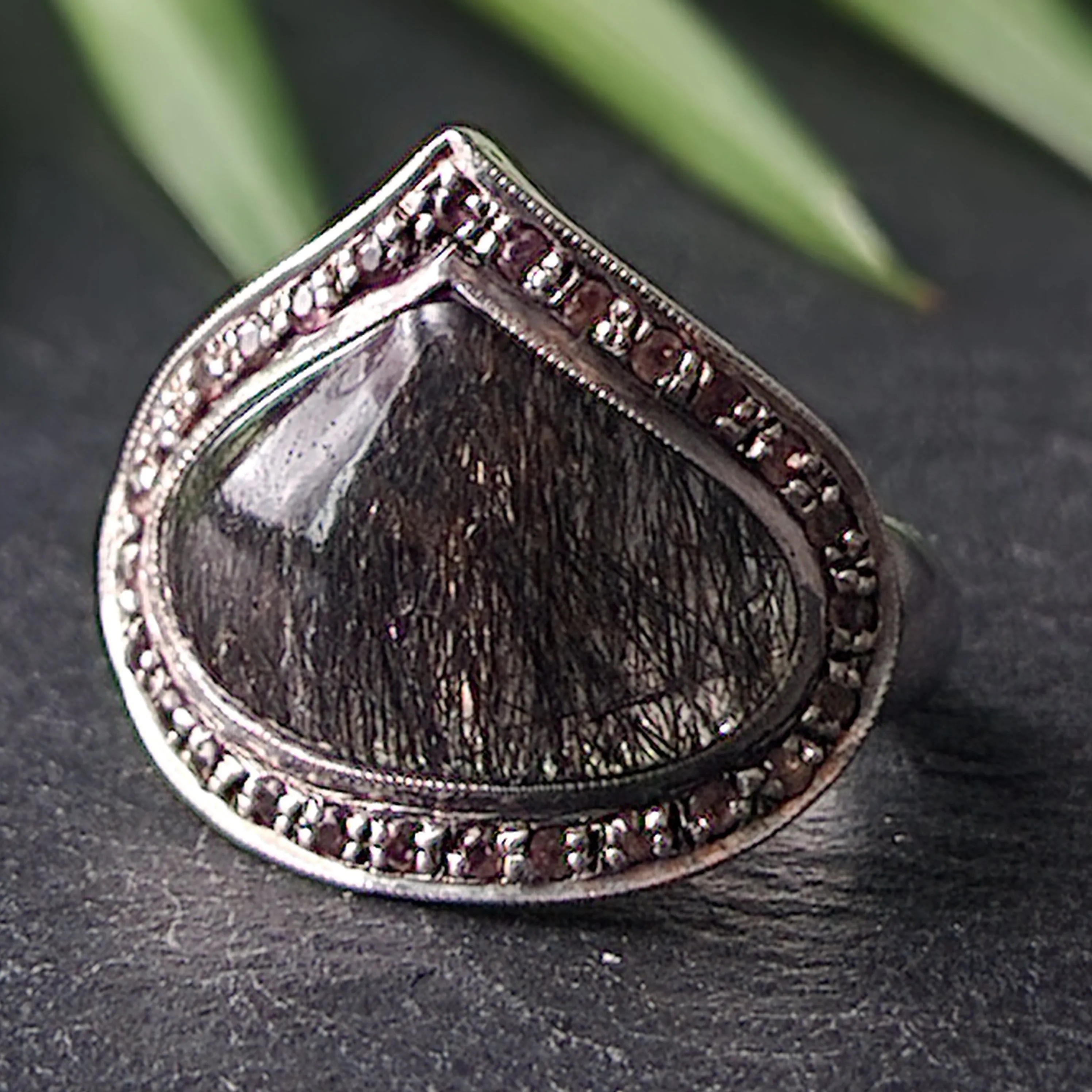 Stunning Statement Piece Rutilated Quartz Silver Sterling Ring