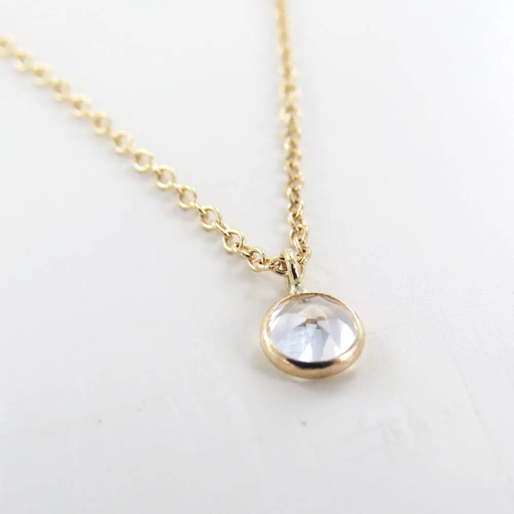 Yellow Gold & White Topaz Solitaire Necklace